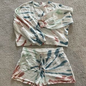 Z Supply tie dye sweatshirt and sweat shorts set